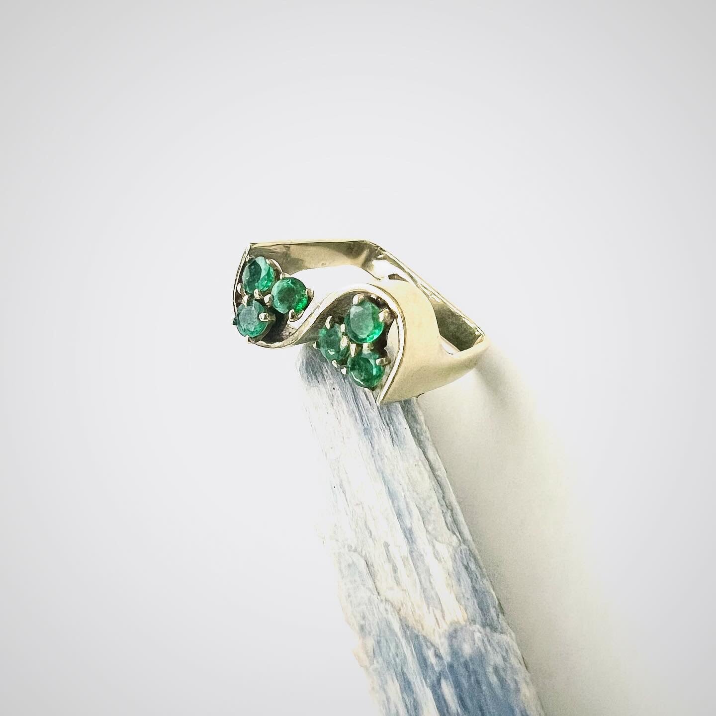 Vintage 14k Gold and Emerald Modernist Ring size 5.5