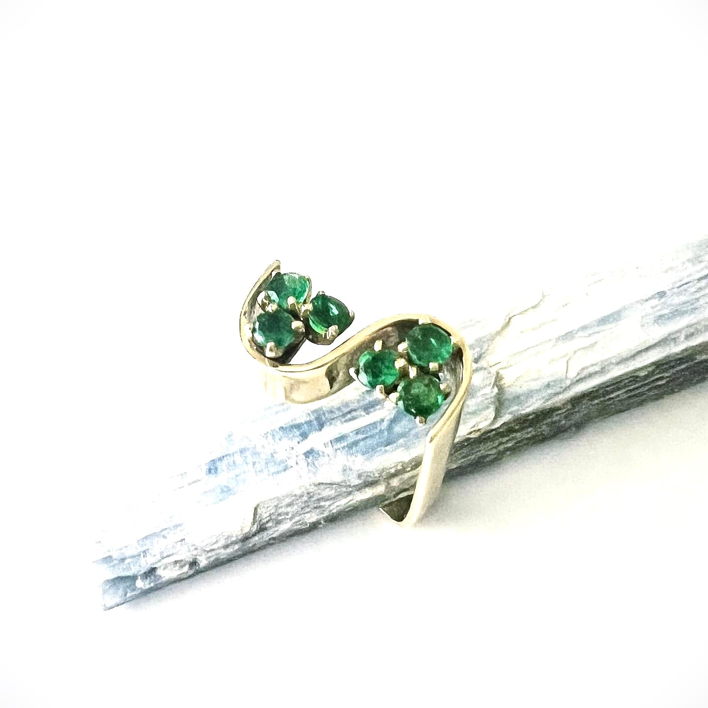 Vintage 14k Gold and Emerald Modernist Ring size 5.5
