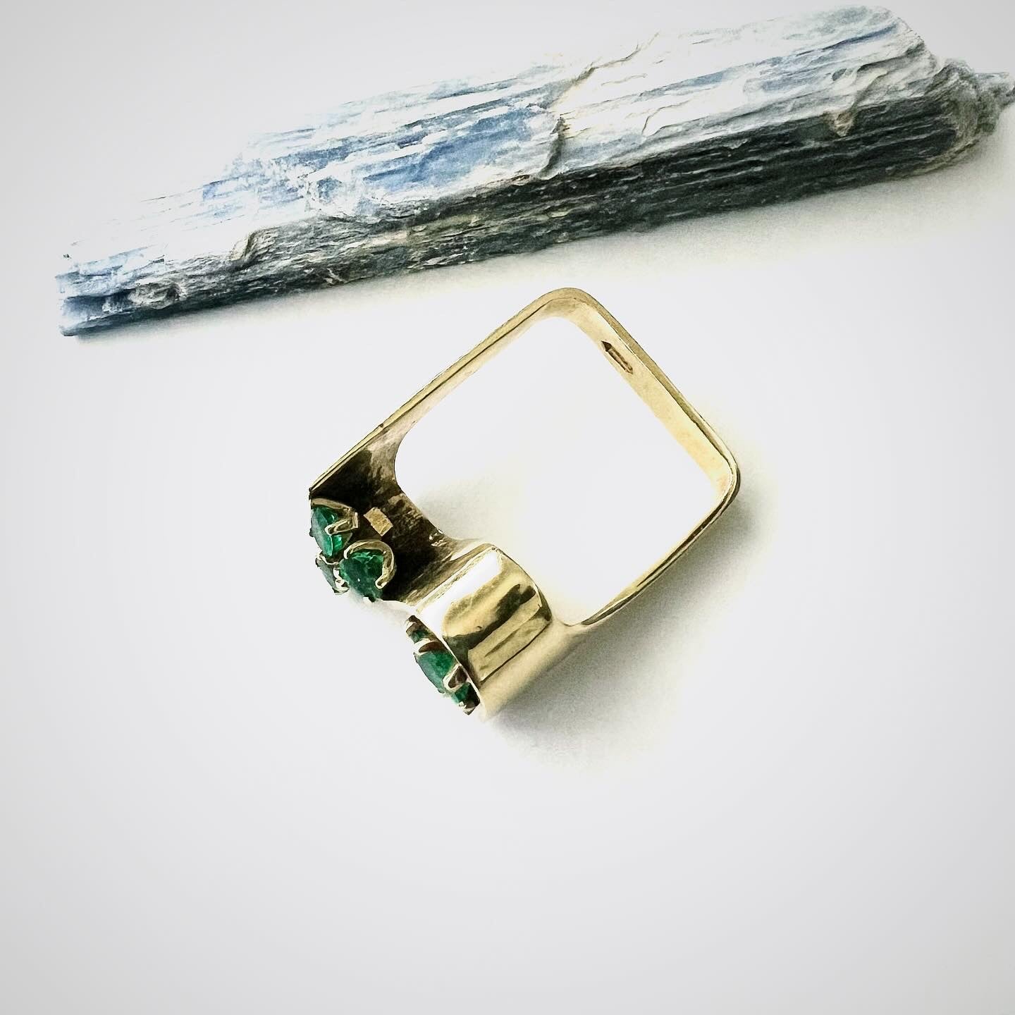 Vintage 14k Gold and Emerald Modernist Ring size 5.5