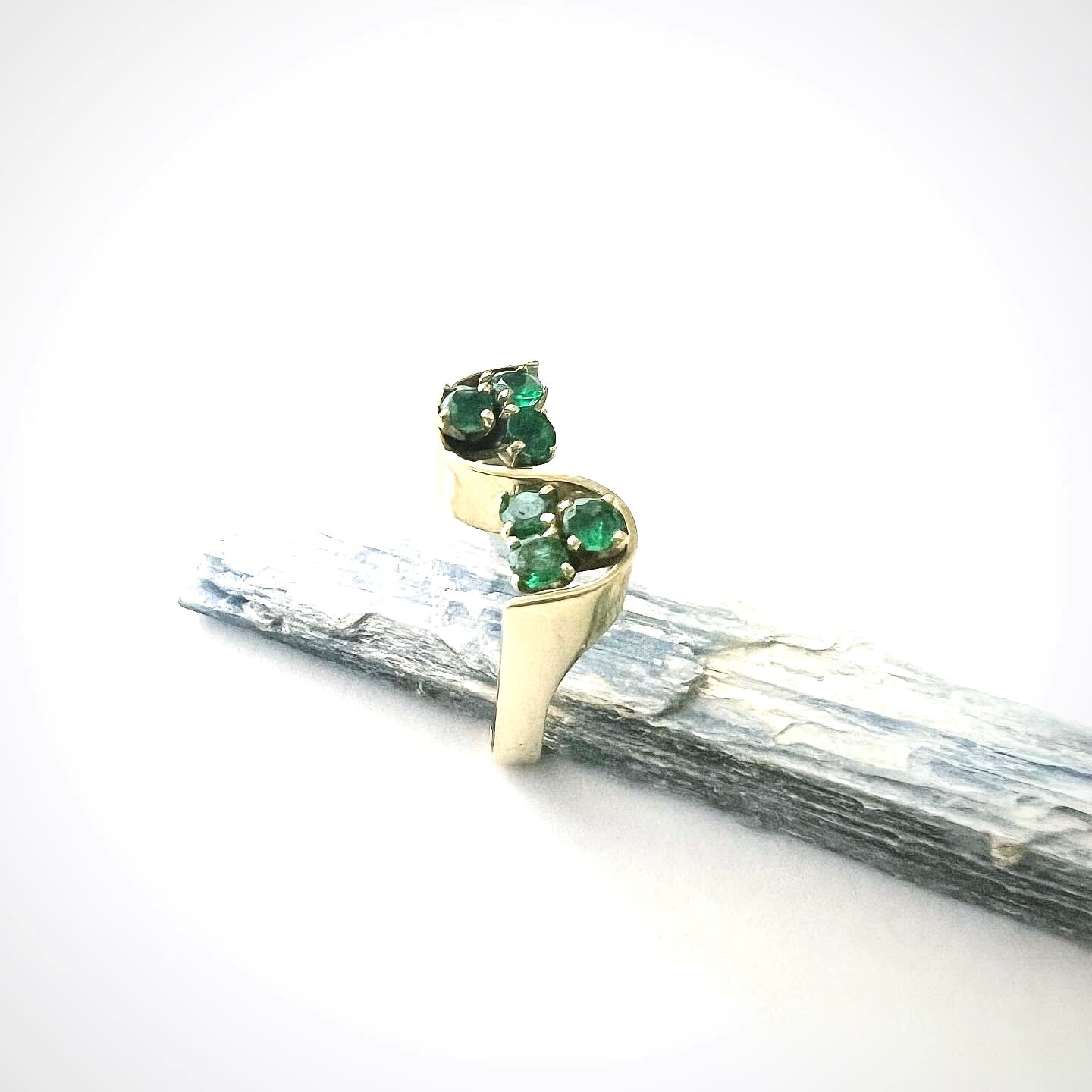 Vintage 14k Gold and Emerald Modernist Ring size 5.5