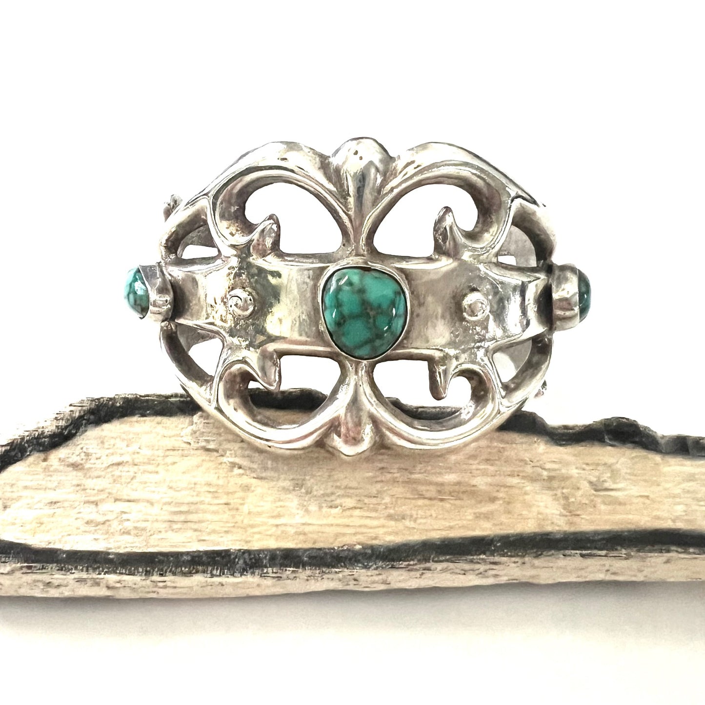 Vintage Silver abd Turquoise Navajo Sandcast Cuff