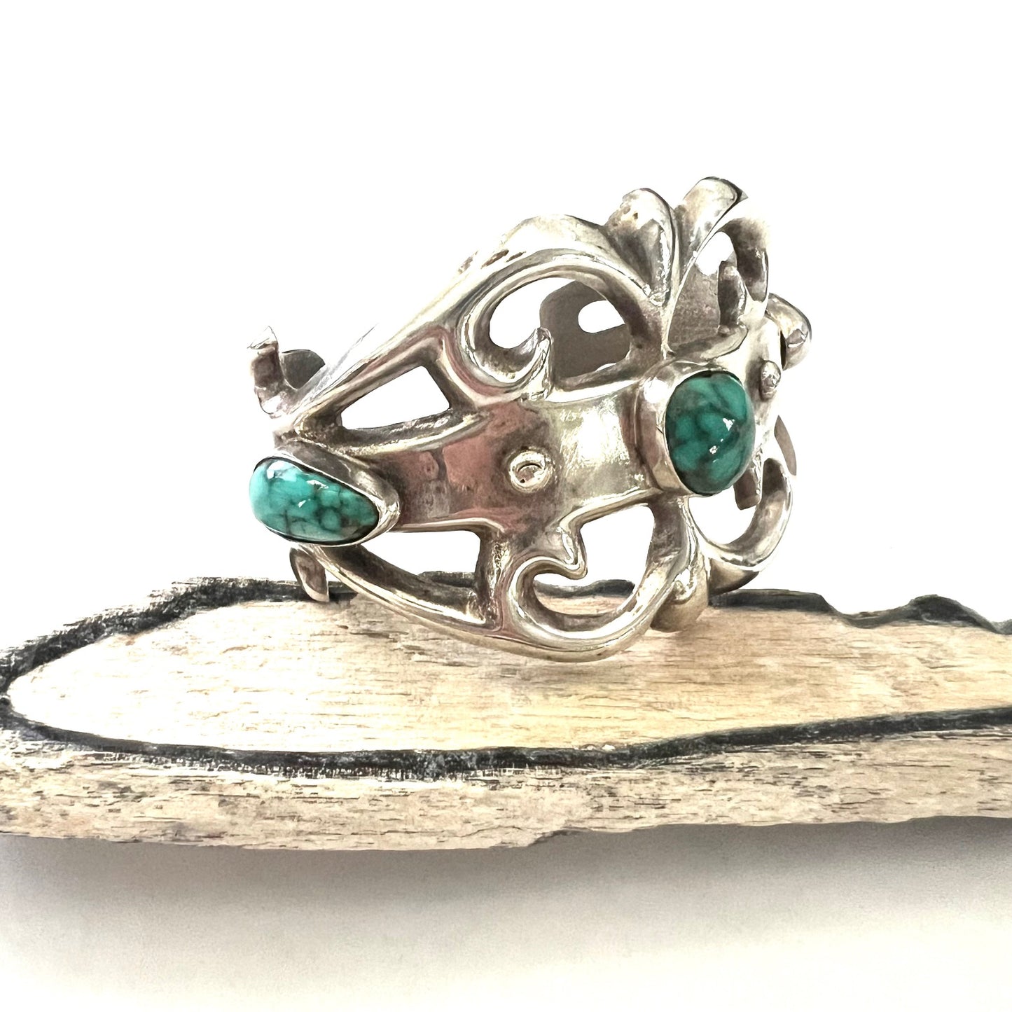 Vintage Silver abd Turquoise Navajo Sandcast Cuff