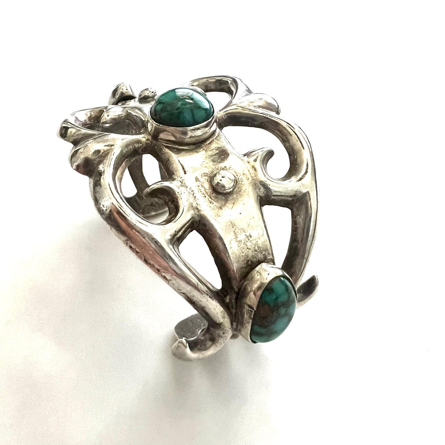 Vintage Silver abd Turquoise Navajo Sandcast Cuff