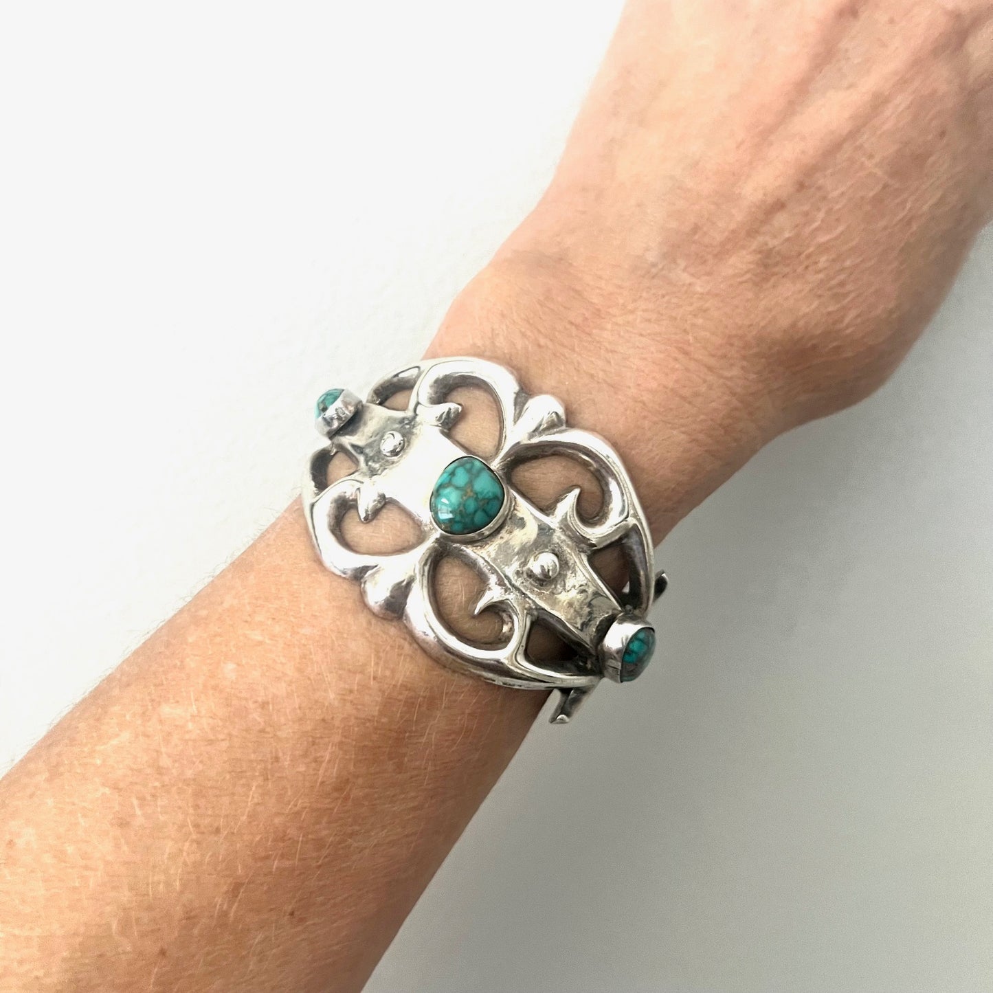 Vintage Silver abd Turquoise Navajo Sandcast Cuff