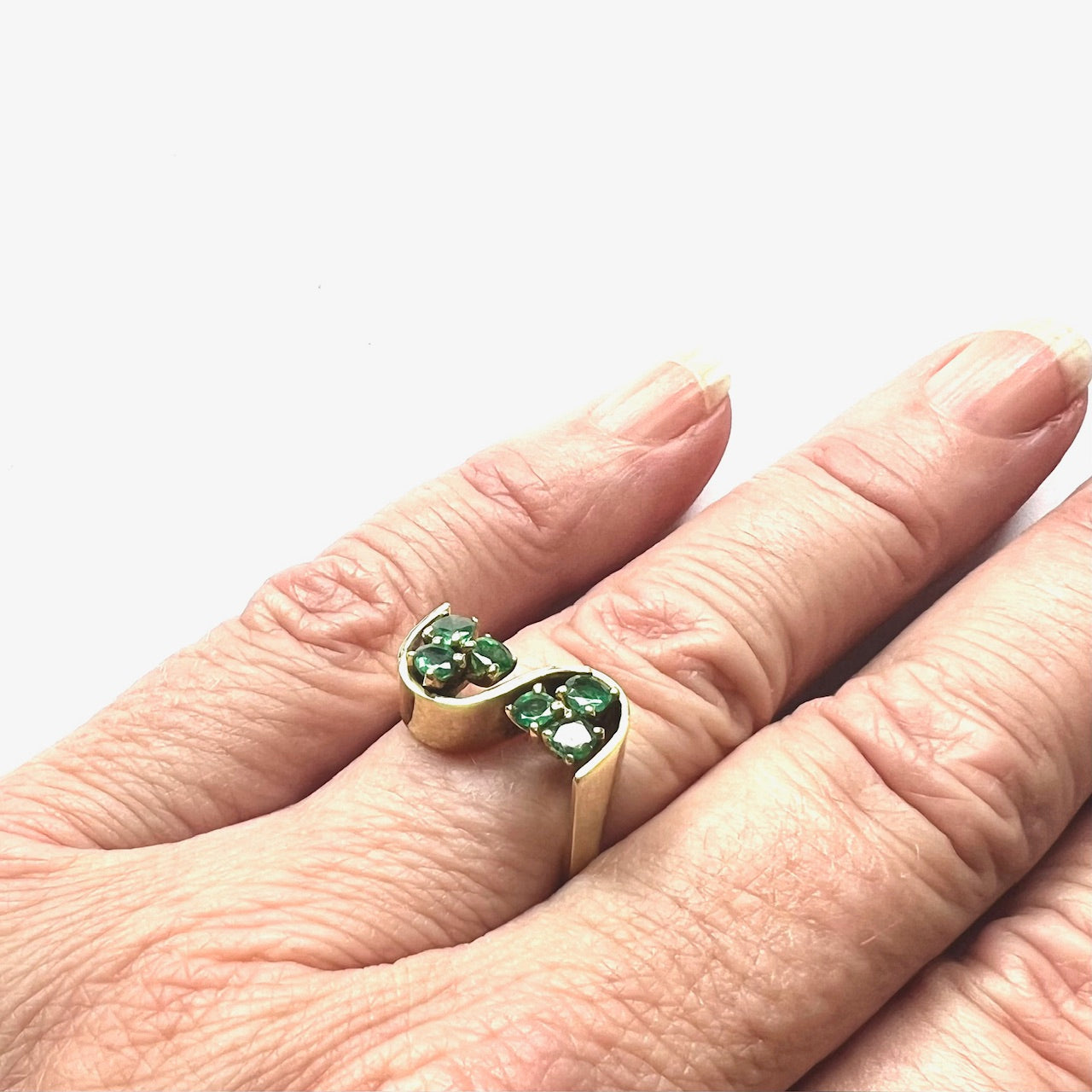 Vintage 14k Gold and Emerald Modernist Ring size 5.5
