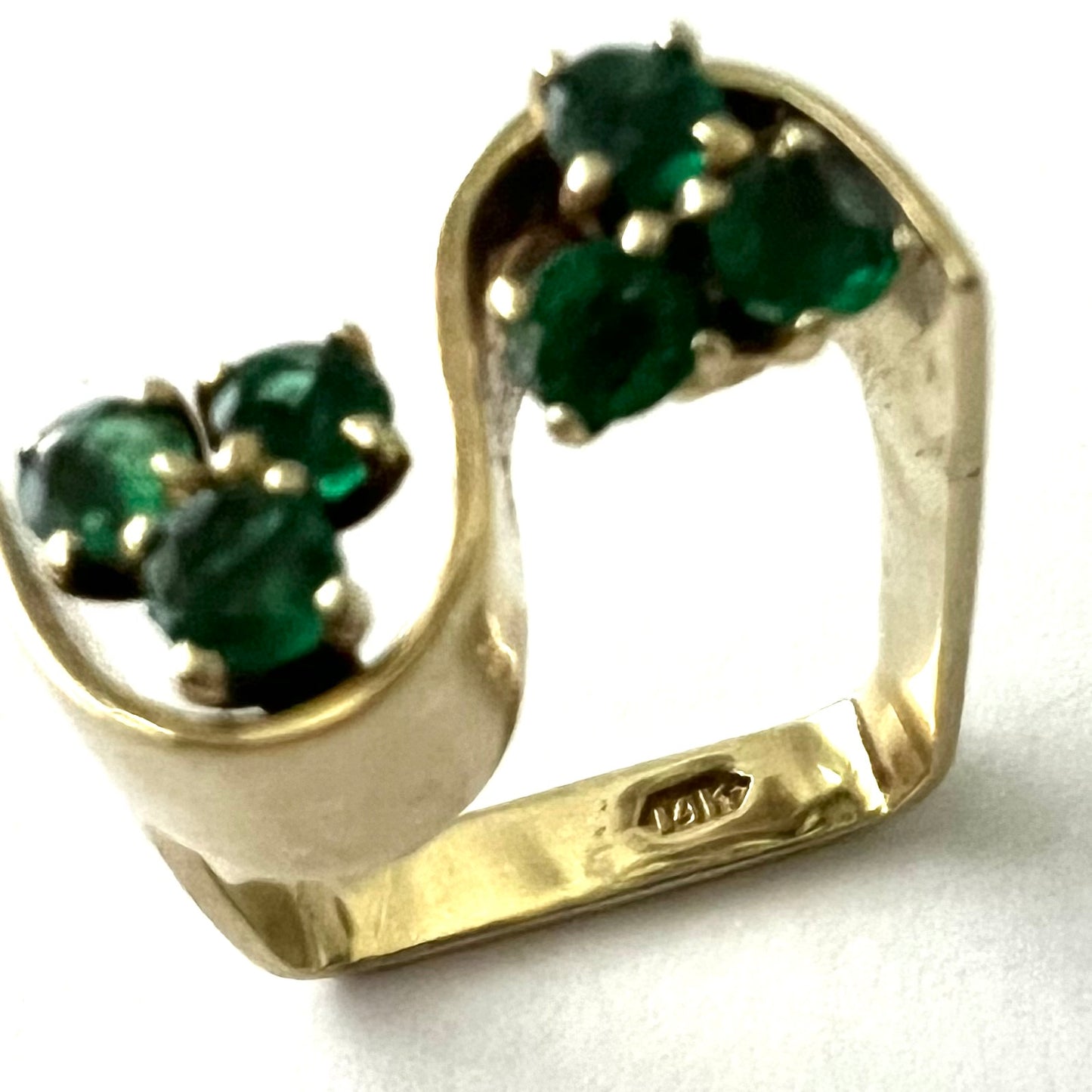 Vintage 14k Gold and Emerald Modernist Ring size 5.5