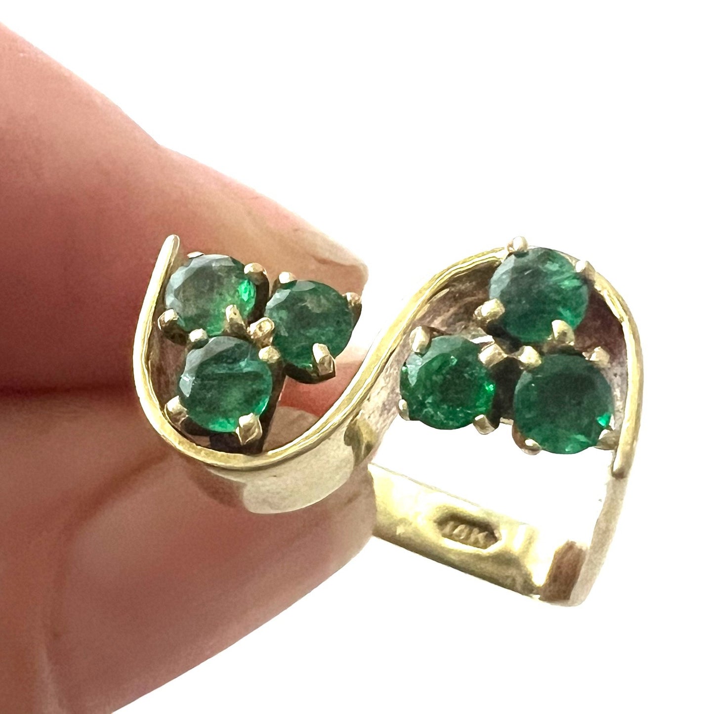 Vintage 14k Gold and Emerald Modernist Ring size 5.5