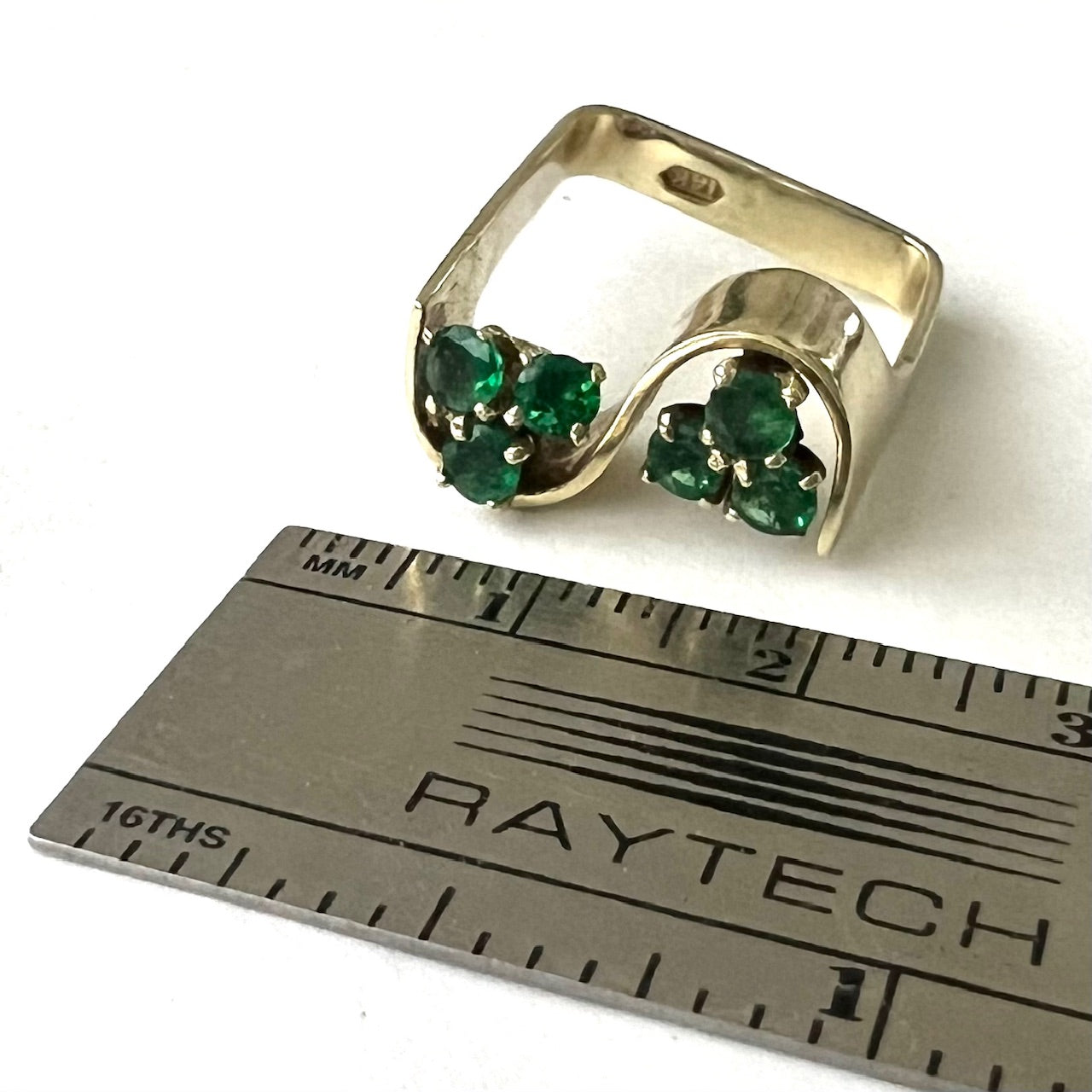 Vintage 14k Gold and Emerald Modernist Ring size 5.5