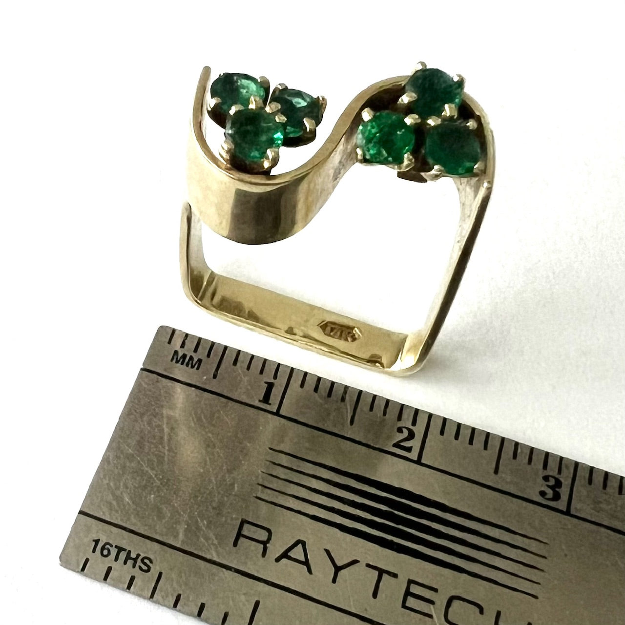 Vintage 14k Gold and Emerald Modernist Ring size 5.5
