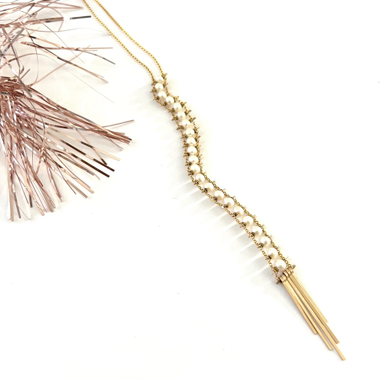 Demimonde 14k Gold Fill Pearl Ladder Necklace