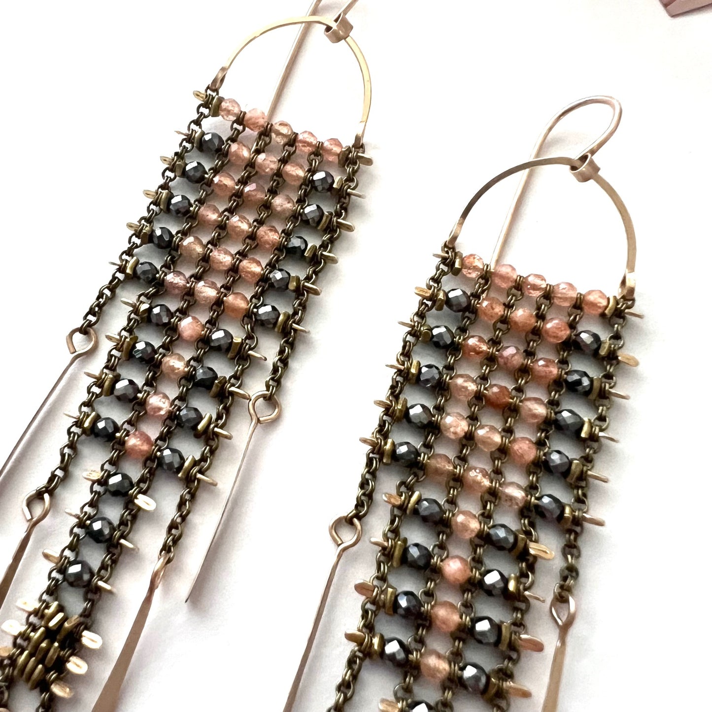 Peach Moonstone and Pyrite Sky Dancer Earrings