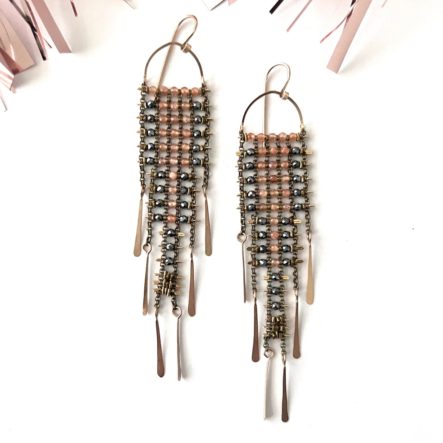 Peach Moonstone and Pyrite Sky Dancer Earrings