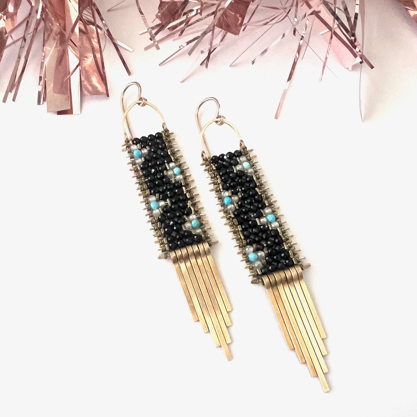 Demimonde Black Spinel and Turquoise Earrings