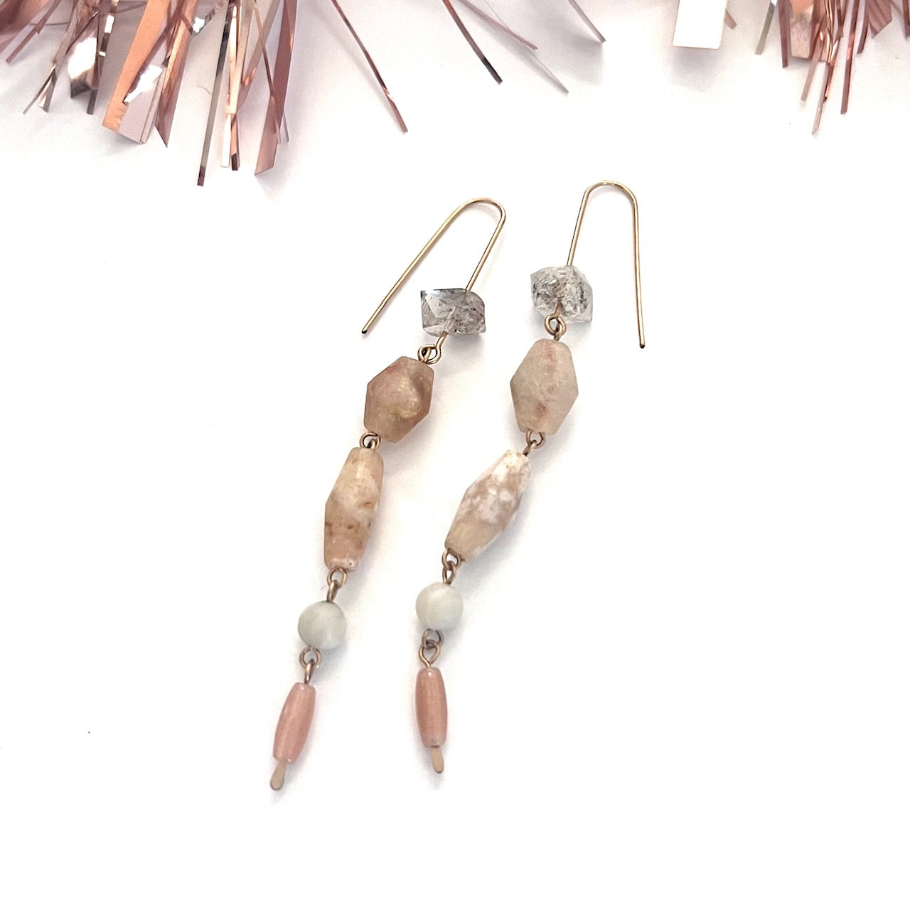 Demimonde Terra Earrings with Ancient Agate and Herkimer Diamonds