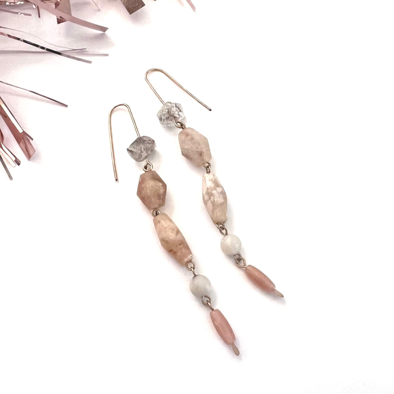 Demimonde Terra Earrings with Ancient Agate and Herkimer Diamonds