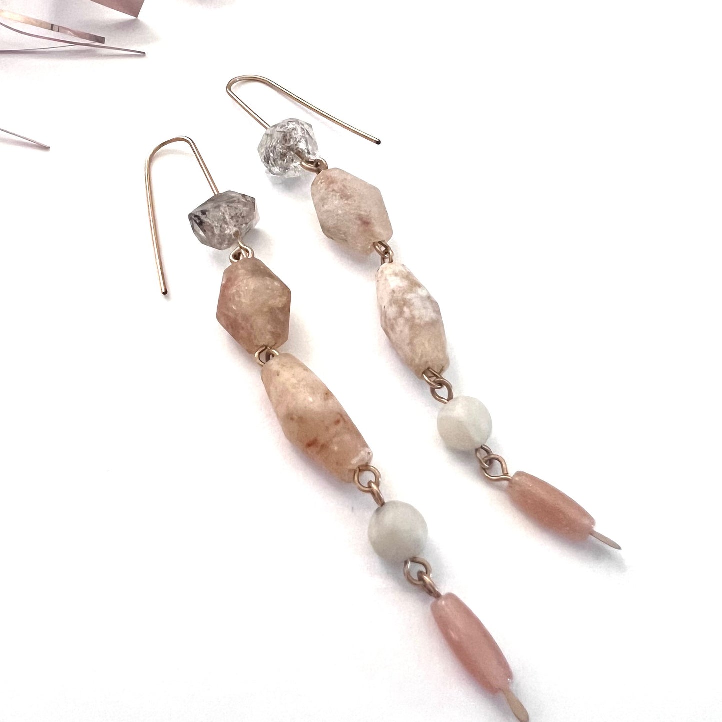 Demimonde Terra Earrings with Ancient Agate and Herkimer Diamonds