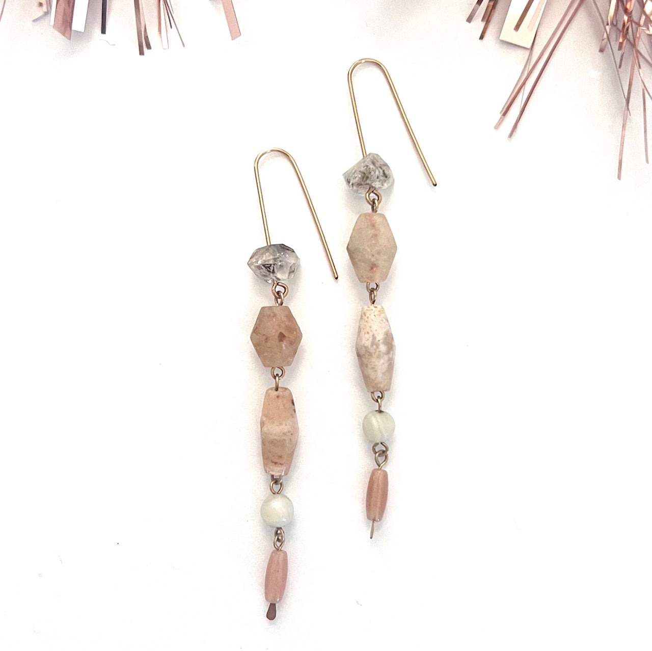Demimonde Terra Earrings with Ancient Agate and Herkimer Diamonds