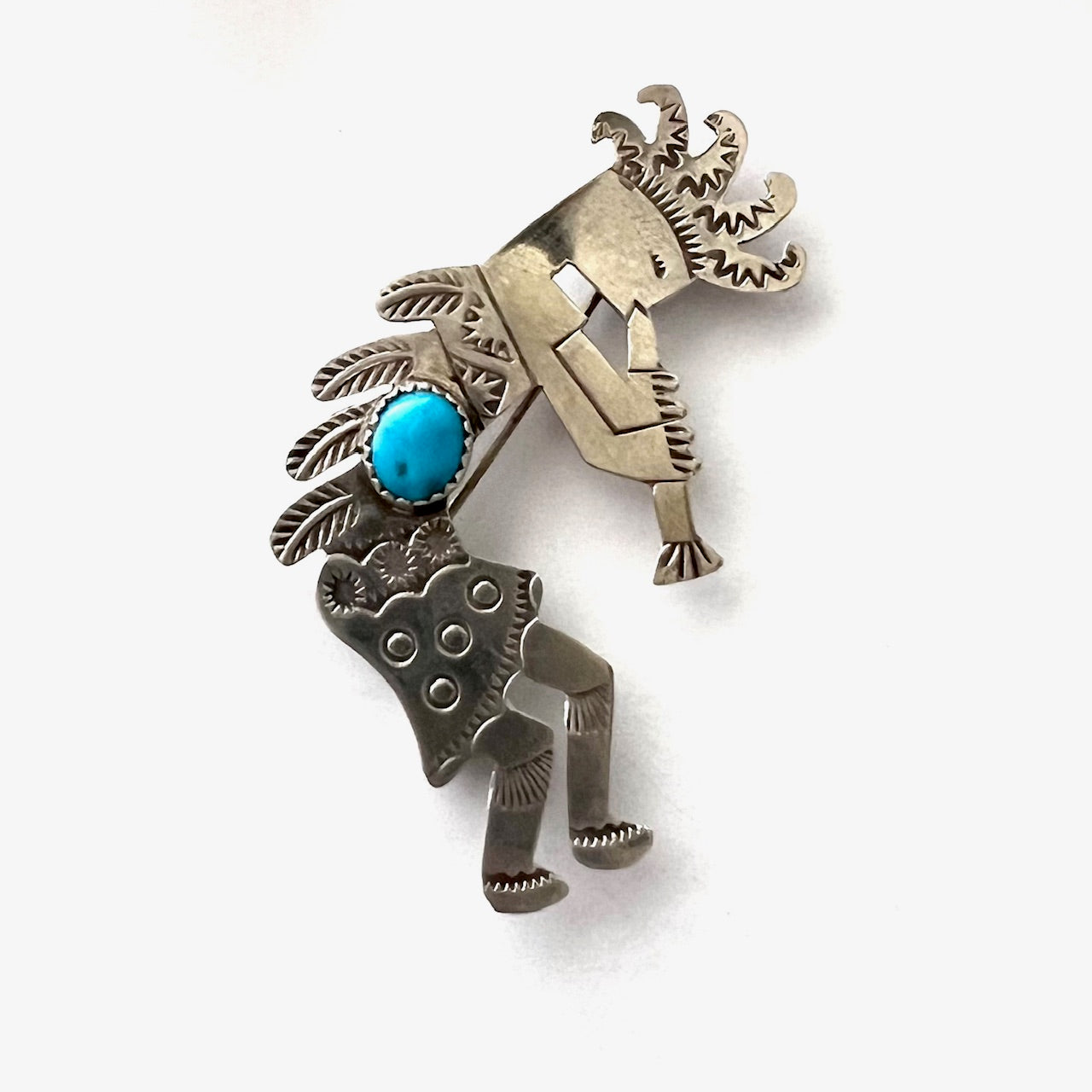 Vintage Silver and Turquoise Kokopelli Pin