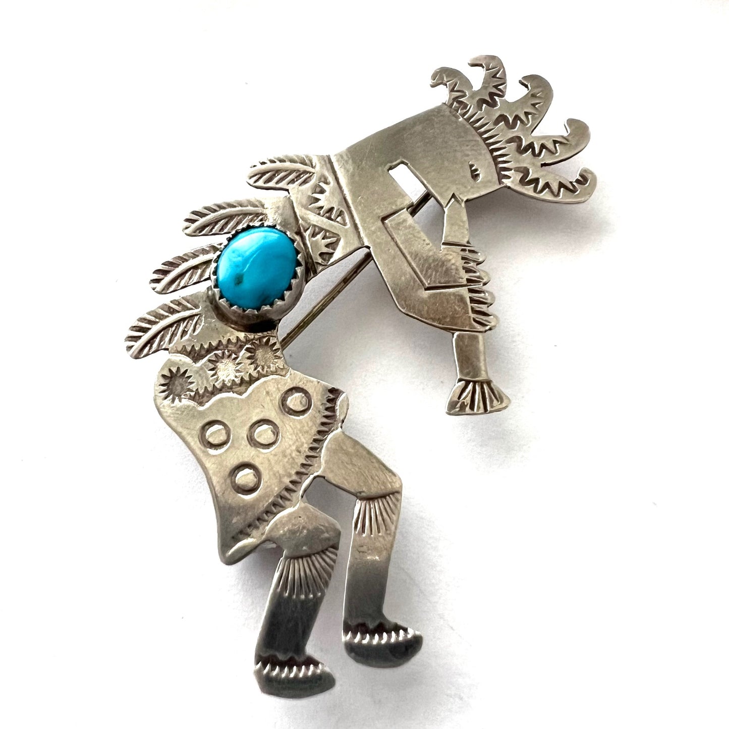 Vintage Silver and Turquoise Kokopelli Pin