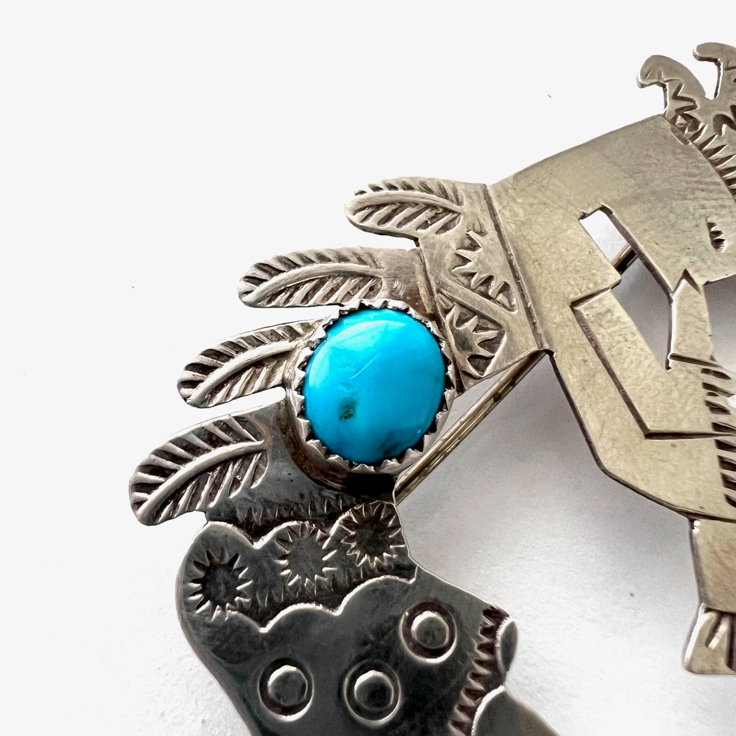 Vintage Silver and Turquoise Kokopelli Pin