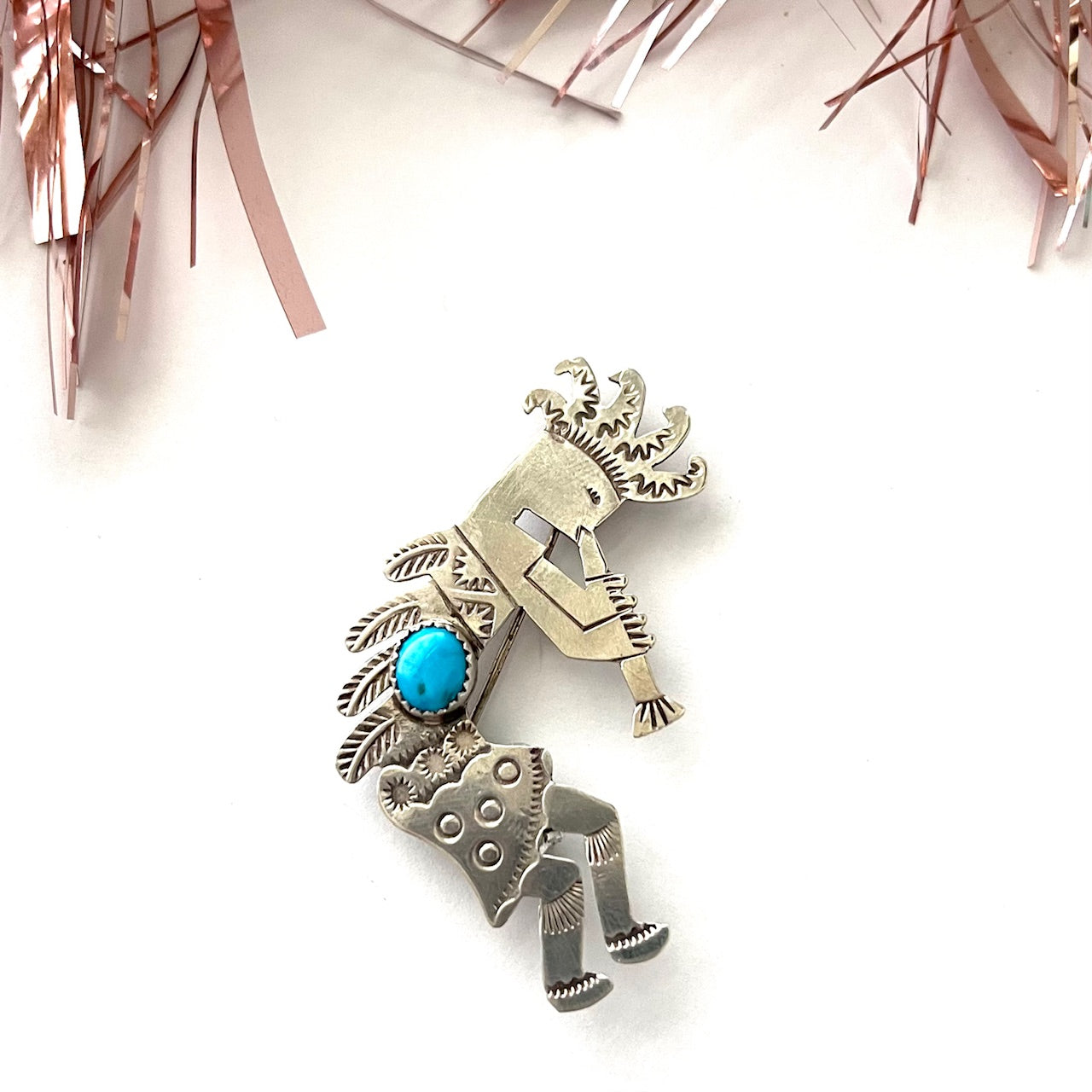 Vintage Silver and Turquoise Kokopelli Pin