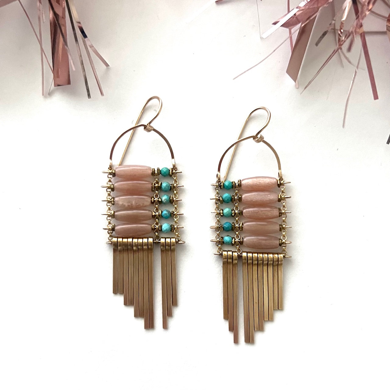 Demimonde Peach Moonstone and Turquoise Earrings
