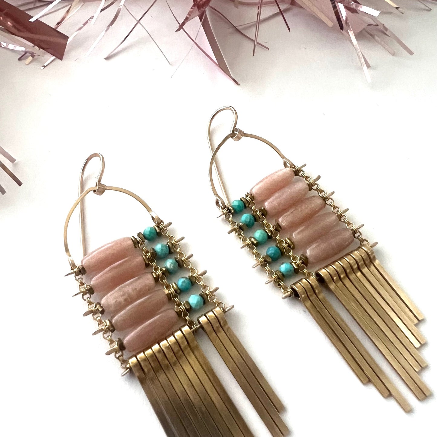 Demimonde Peach Moonstone and Turquoise Earrings