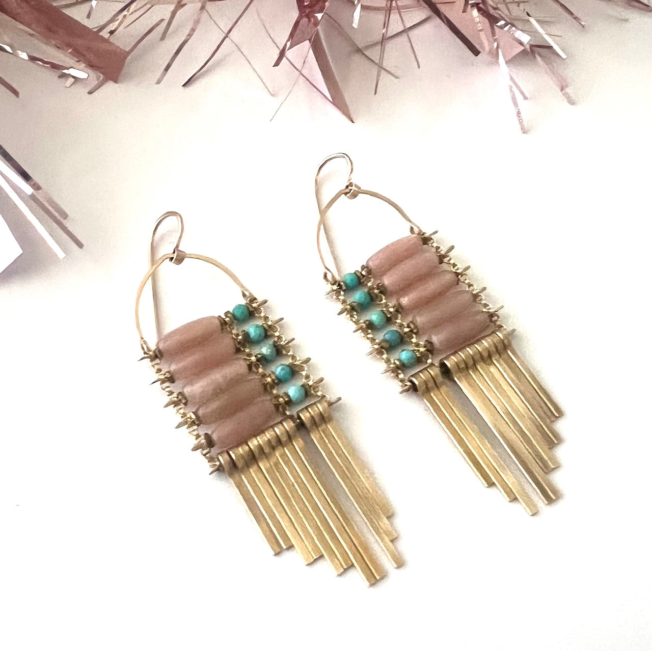 Demimonde Peach Moonstone and Turquoise Earrings