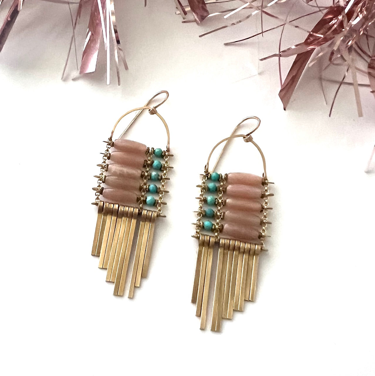 Demimonde Peach Moonstone and Turquoise Earrings