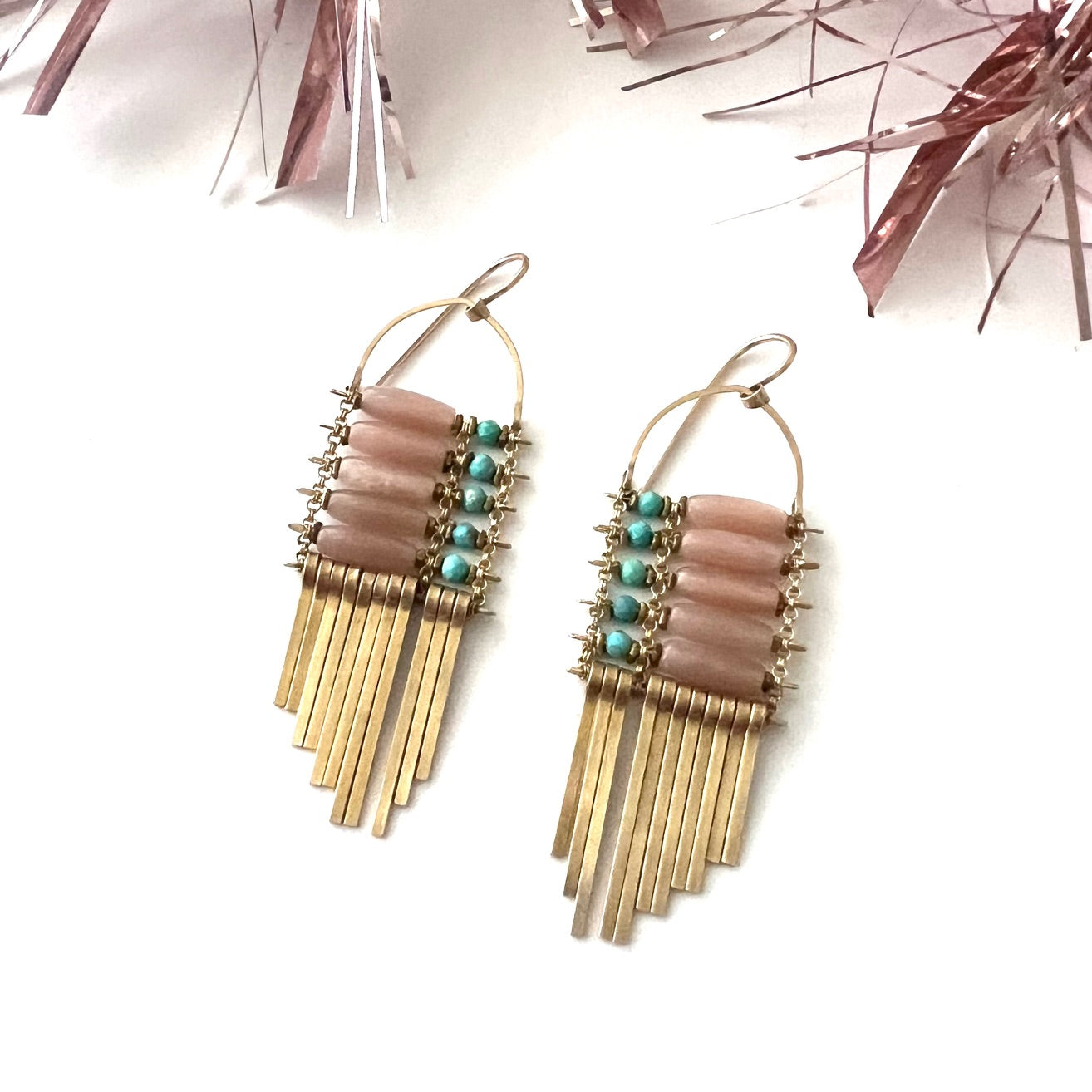 Demimonde Peach Moonstone and Turquoise Earrings