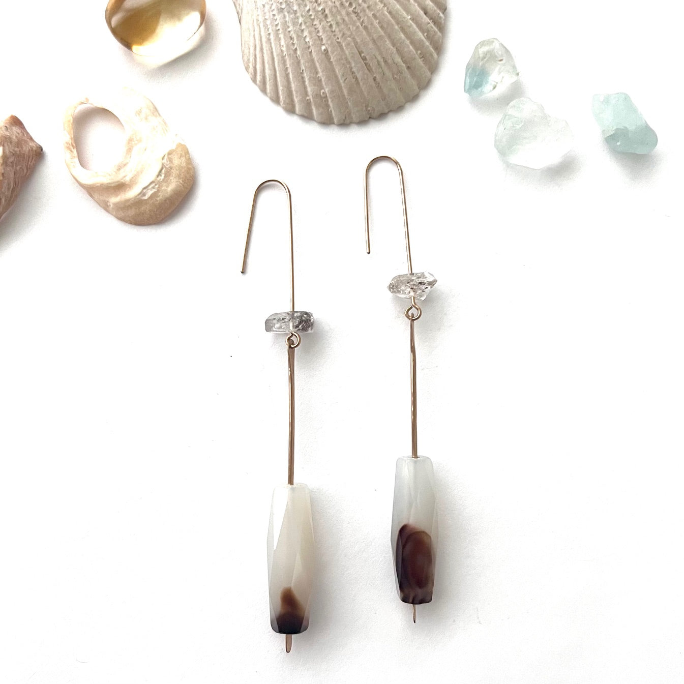 Demimonde Terra Earrings with Agate and Herkimer Diamonds