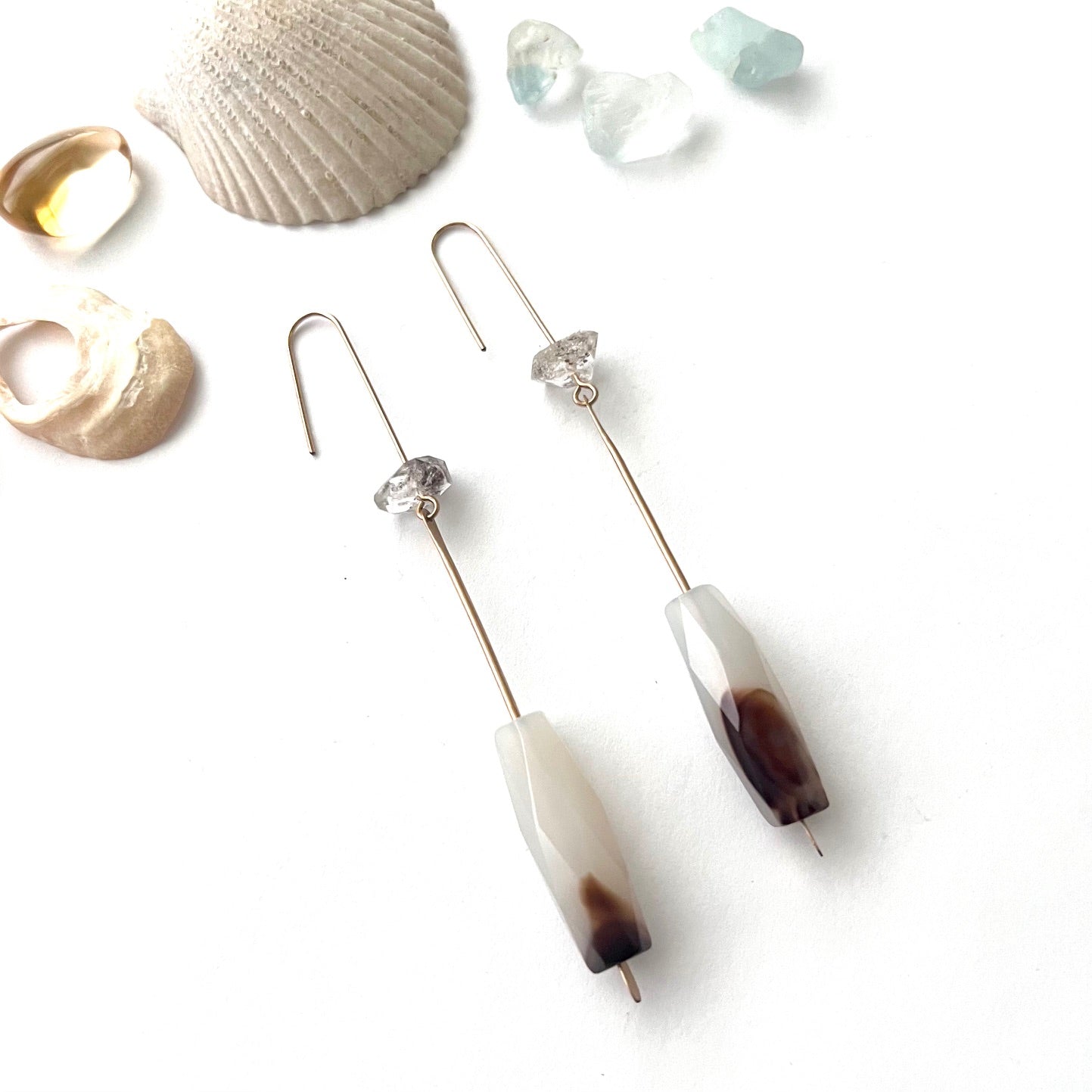 Demimonde Terra Earrings with Agate and Herkimer Diamonds