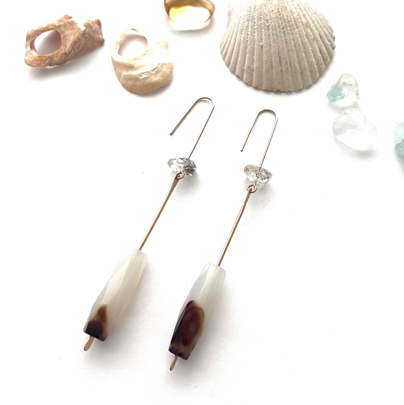 Demimonde Terra Earrings with Agate and Herkimer Diamonds