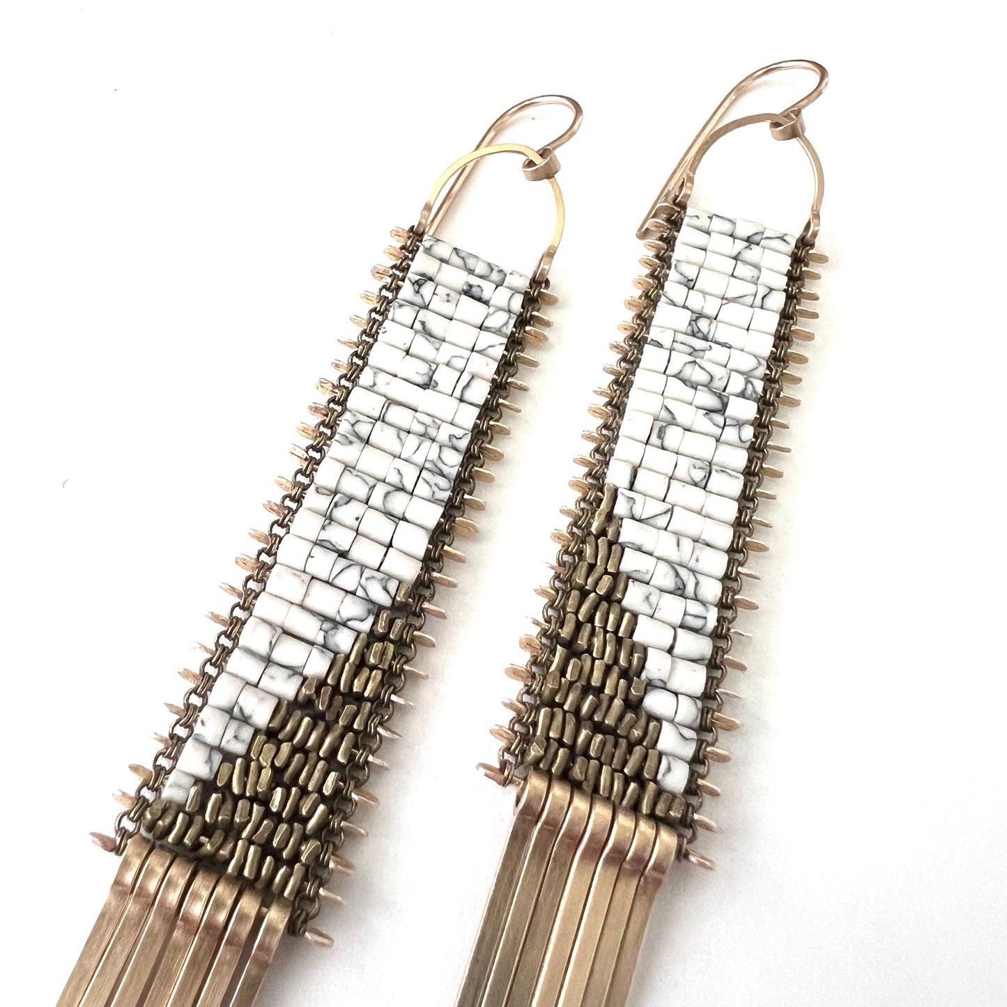 Demimonde Marble Temple Earrings with White Howlite and Gold