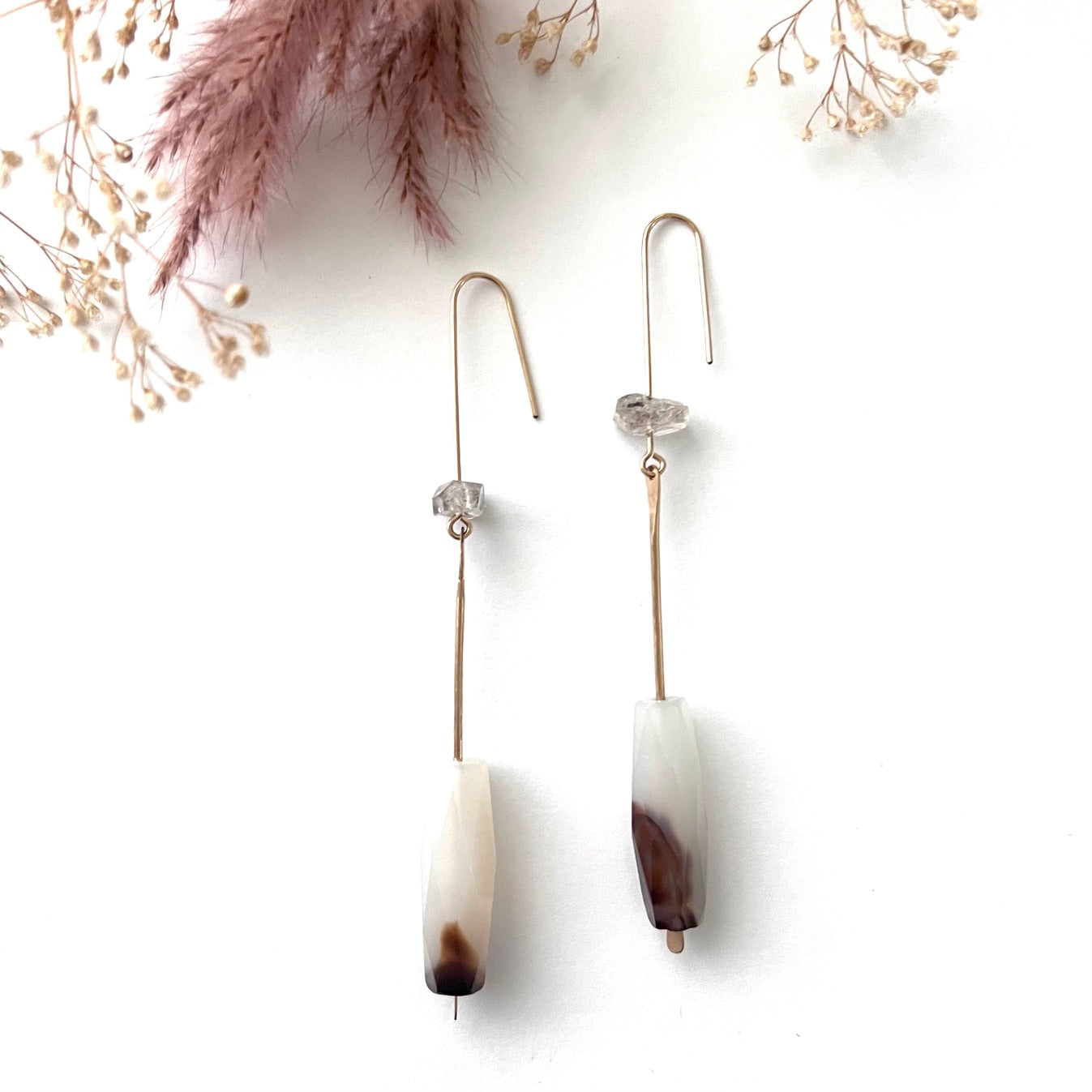 Demimonde Terra Earrings with Agate and Herkimer Diamonds