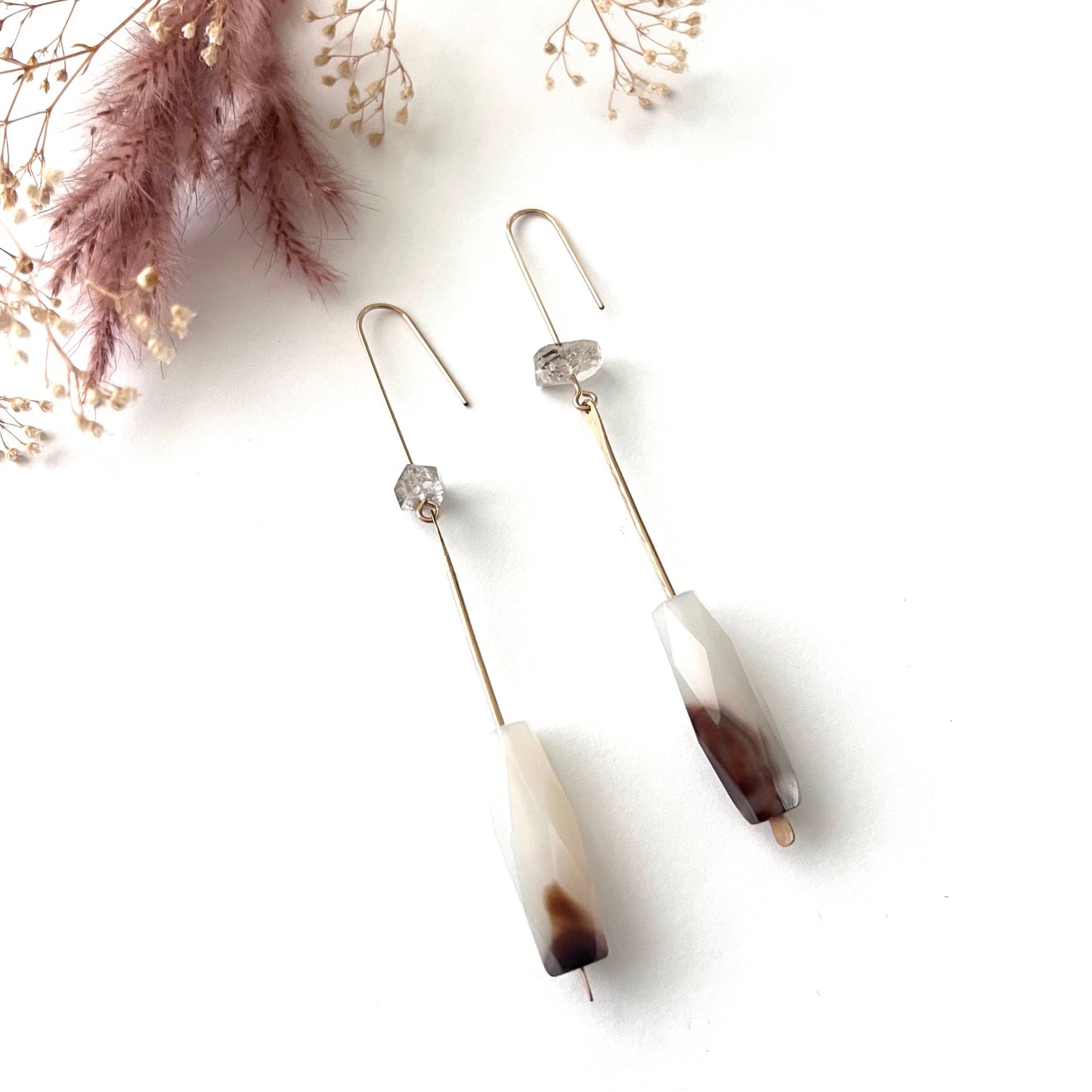 Demimonde Terra Earrings with Agate and Herkimer Diamonds