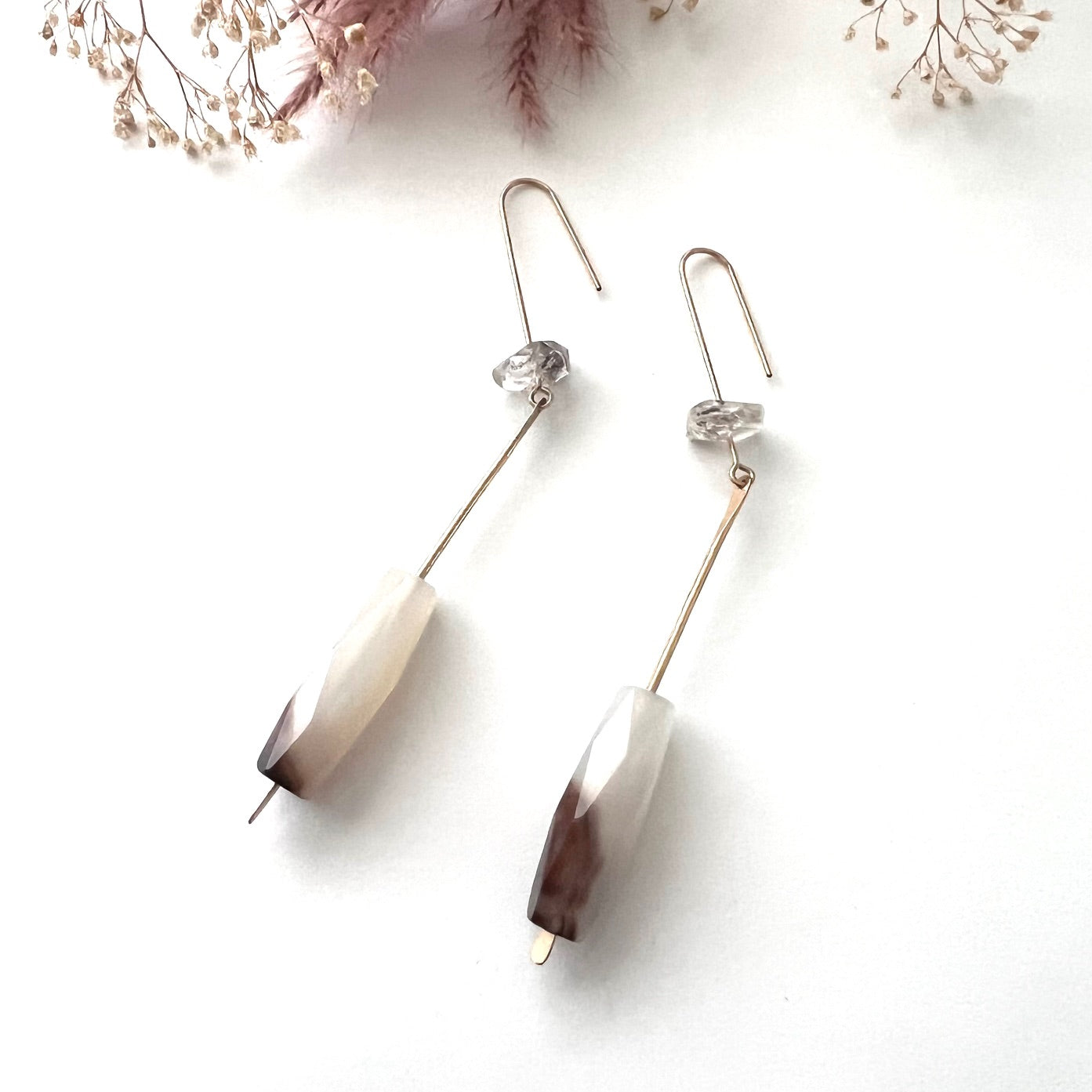 Demimonde Terra Earrings with Agate and Herkimer Diamonds