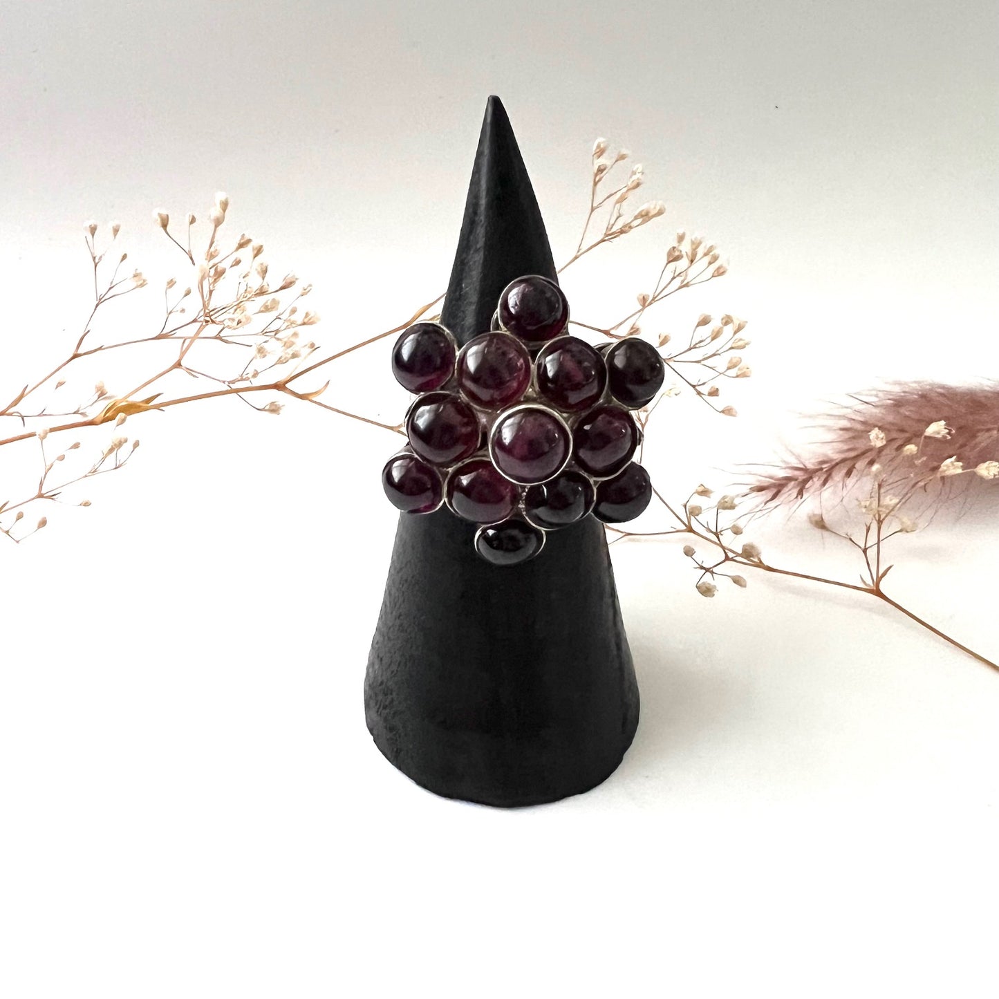 Vintage Silver and Garnet Cluster Cocktail Ring