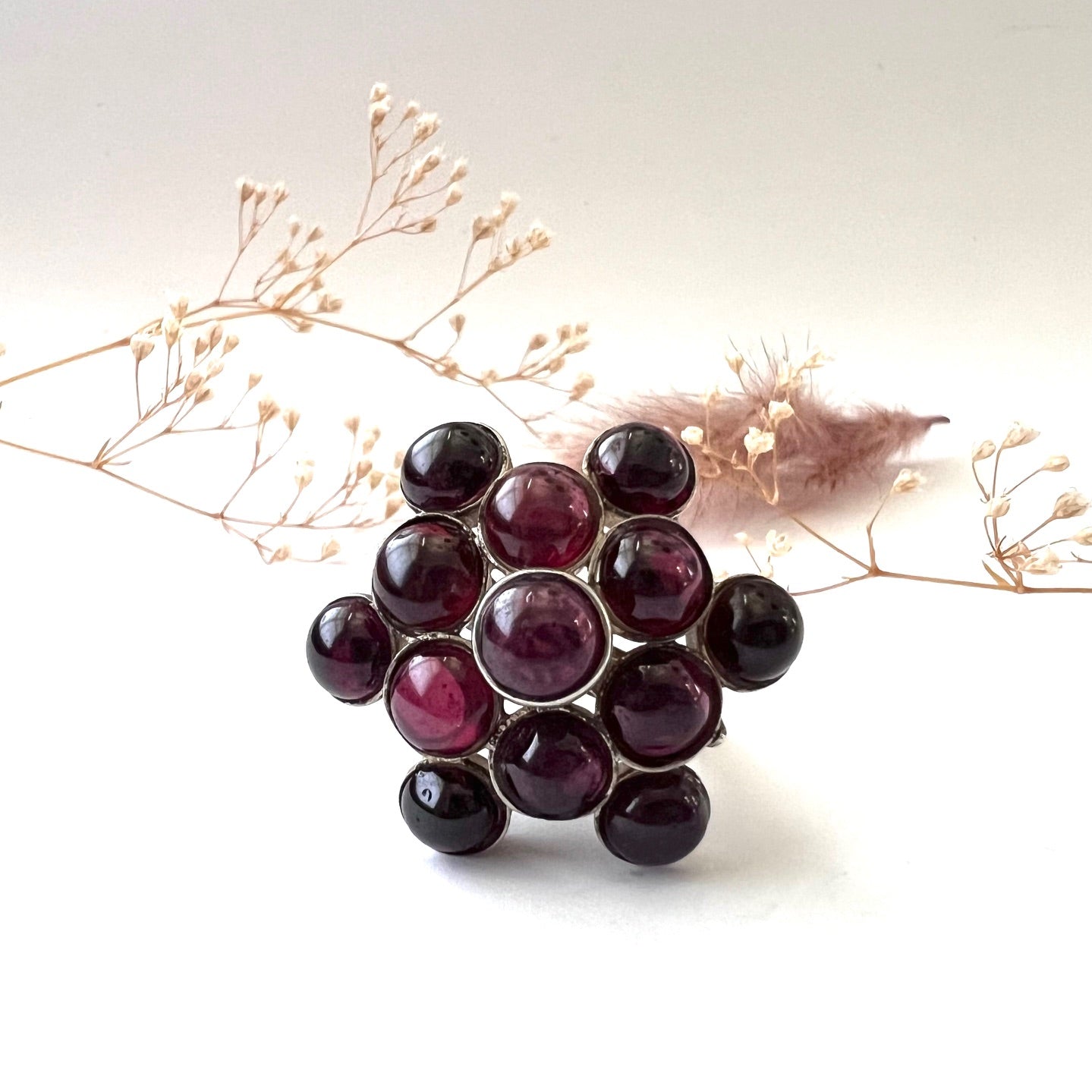 Vintage Silver and Garnet Cluster Cocktail Ring
