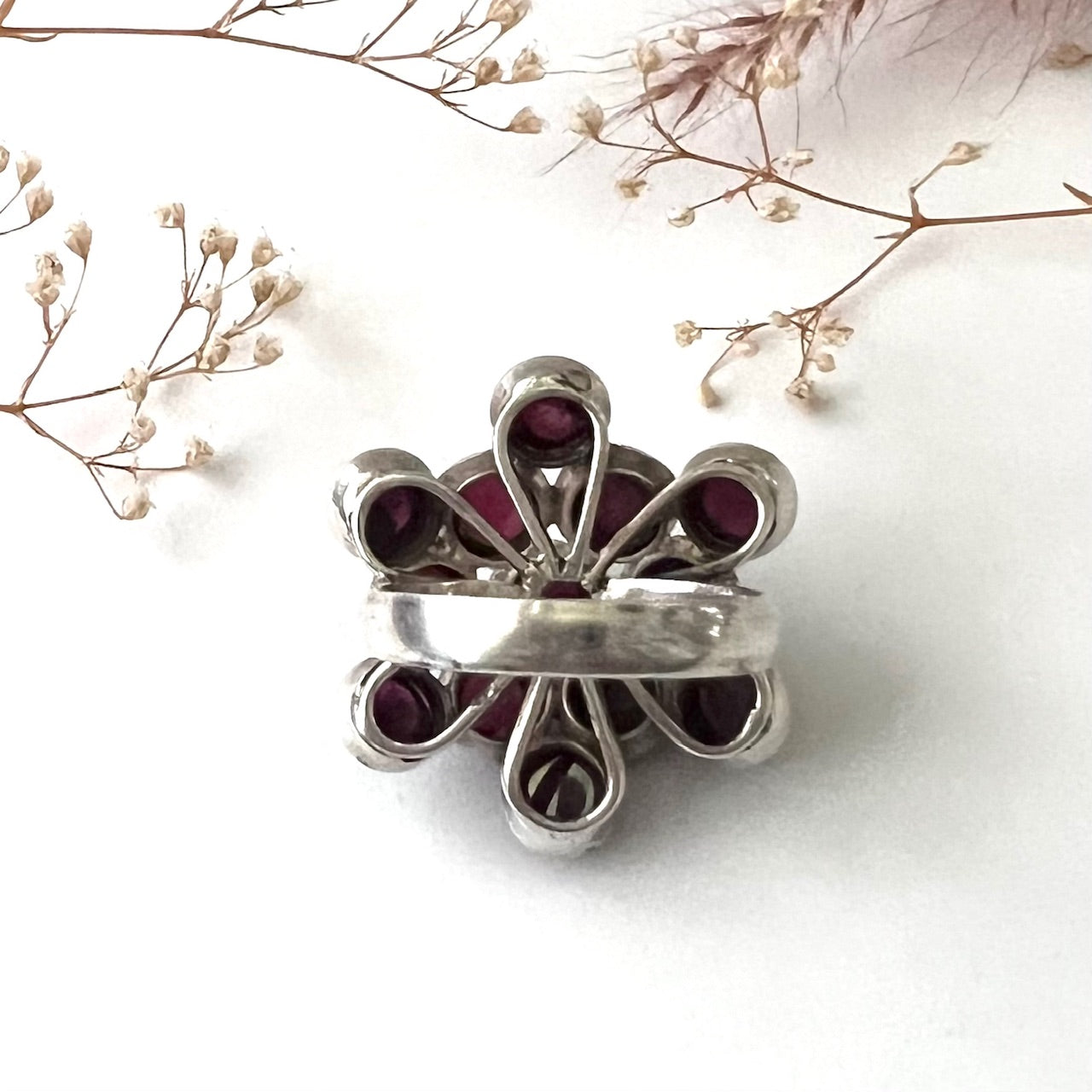 Vintage Silver and Garnet Cluster Cocktail Ring
