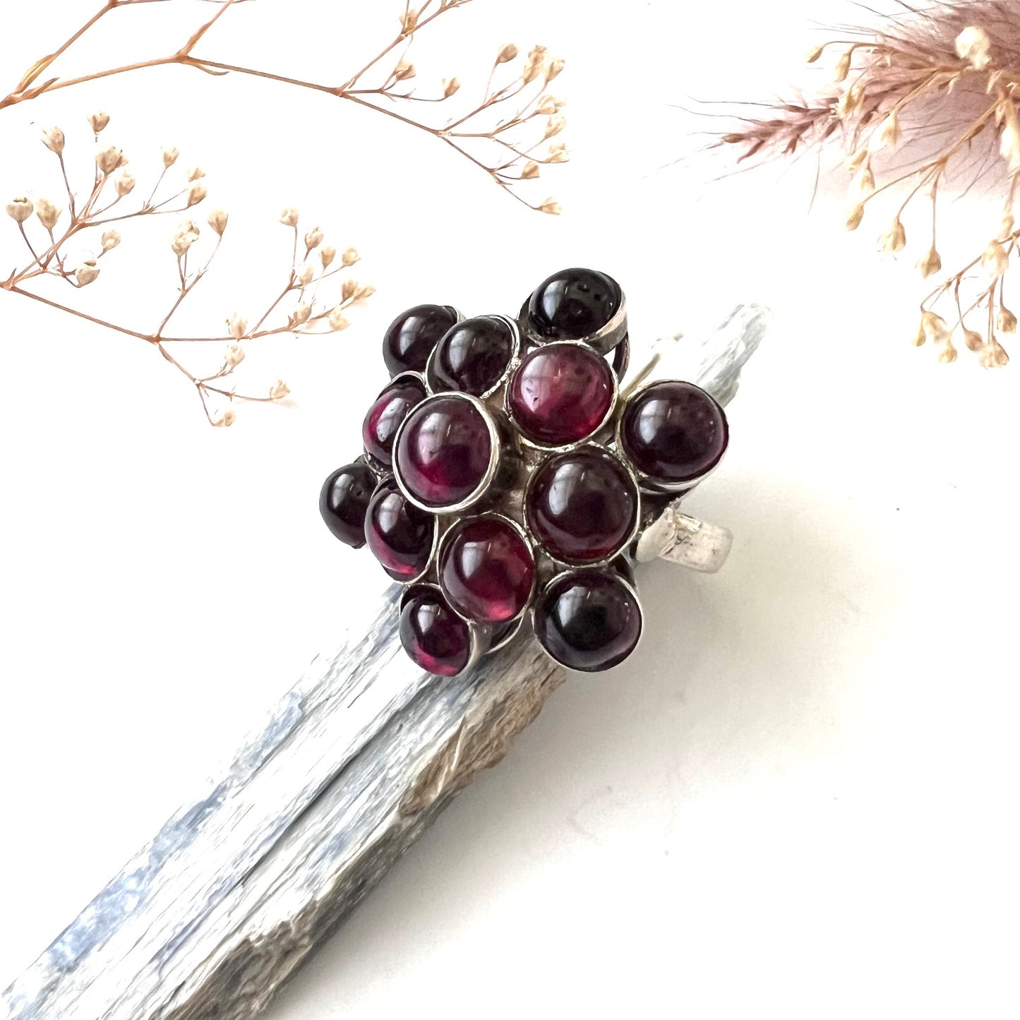 Vintage Silver and Garnet Cluster Cocktail Ring