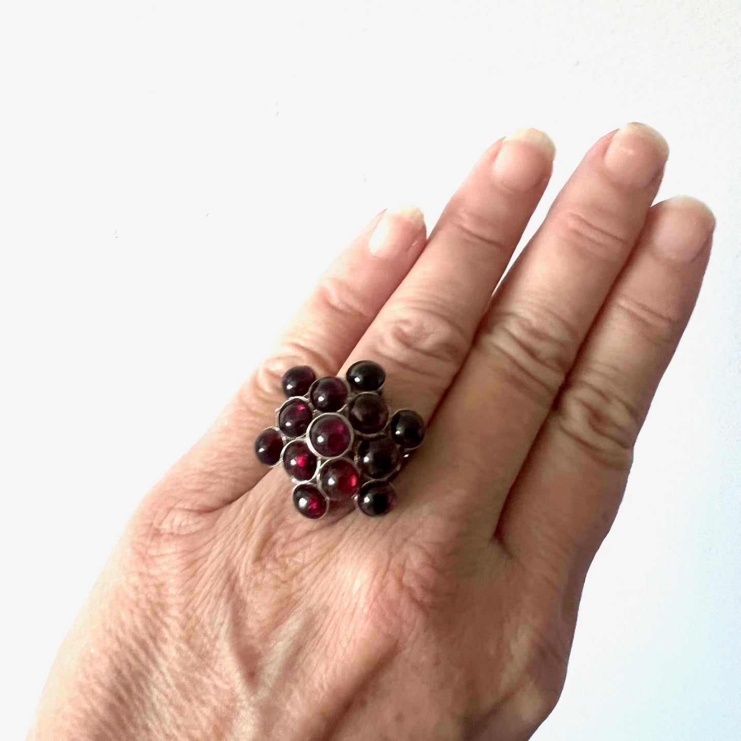Vintage Silver and Garnet Cluster Cocktail Ring