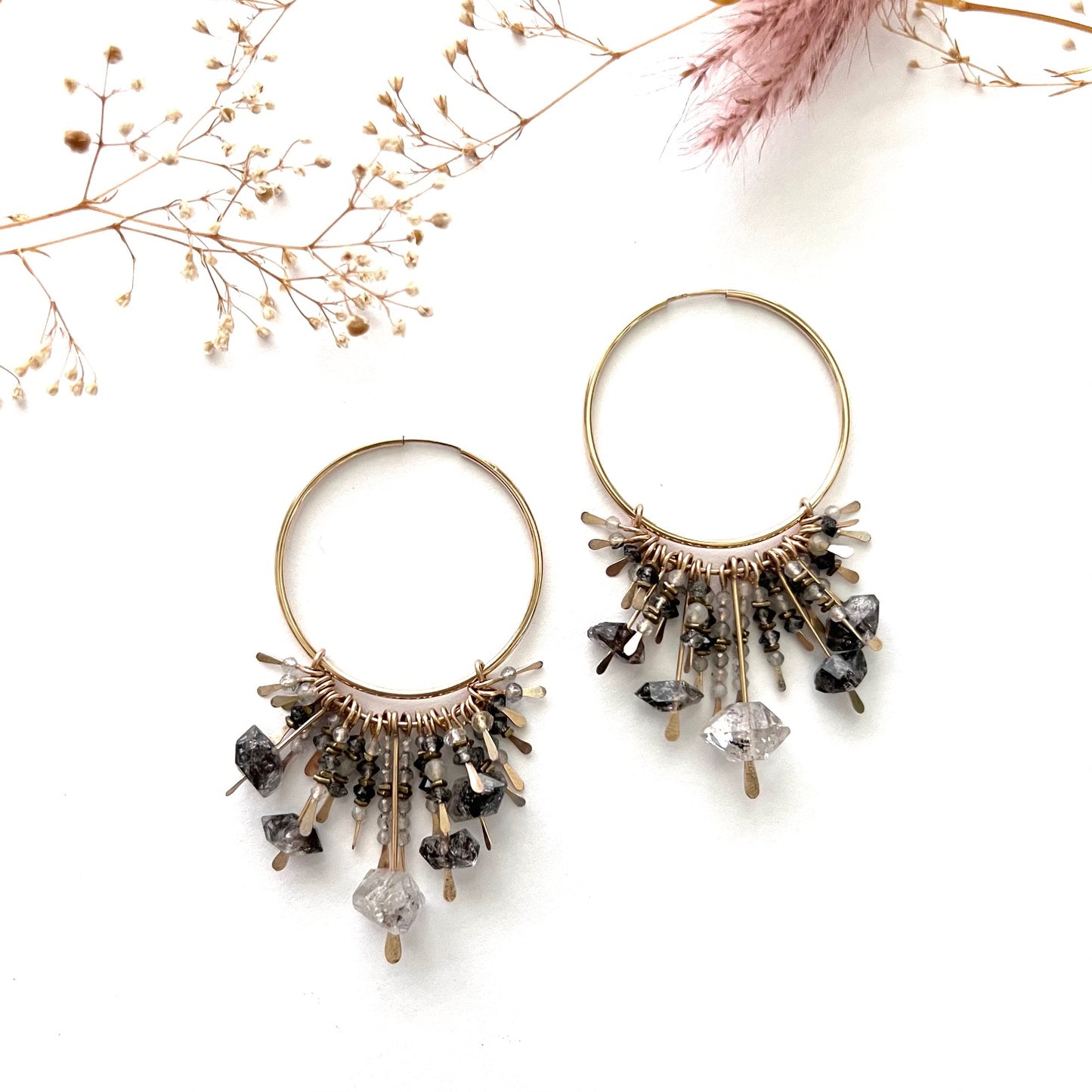 Demimonde Herkimer and Quartz Stone Cluster Hoops
