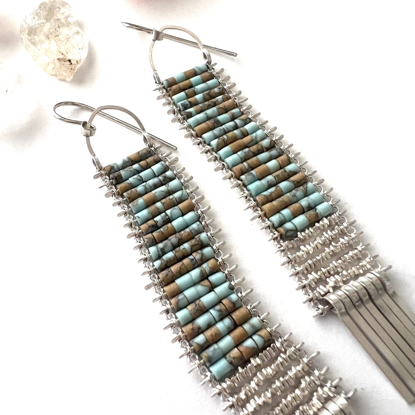 Demimonde Sterling Silver and Earthy Turquoise Tapestry Earrings
