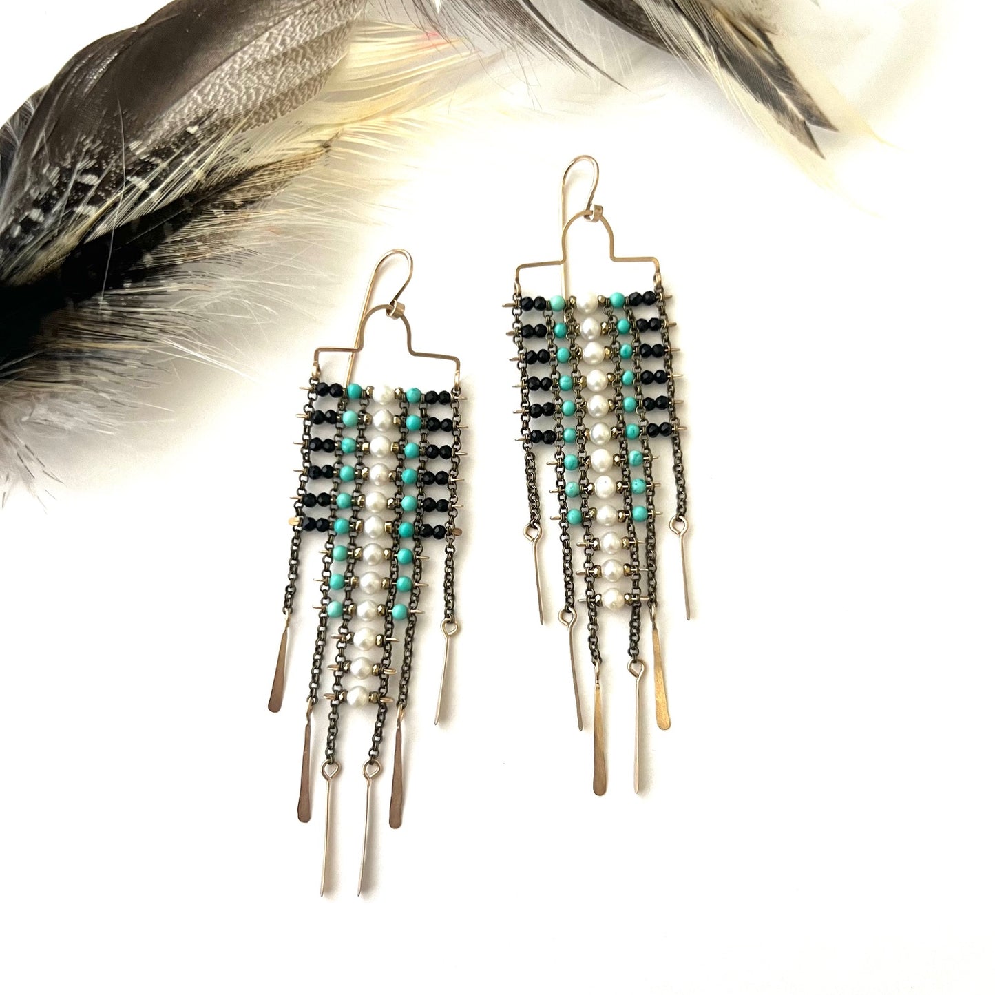 Demimonde Temptress Pearl and Turquoise Earrings