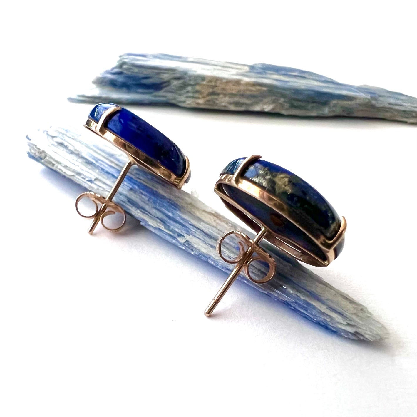 Vintage 14k Gold and Carved Lapis Stud Earrings