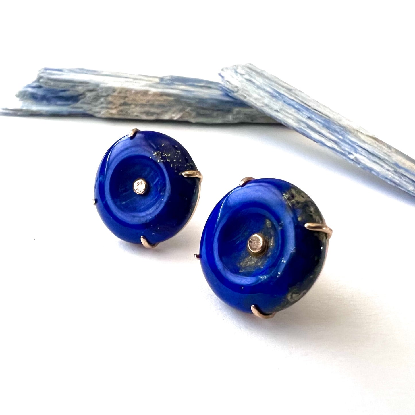 Vintage 14k Gold and Carved Lapis Stud Earrings