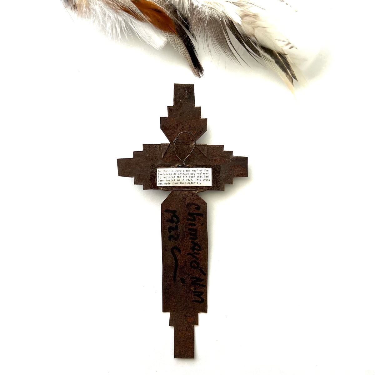Vintage Rusted Tin and Turquoise Chimayo Cross