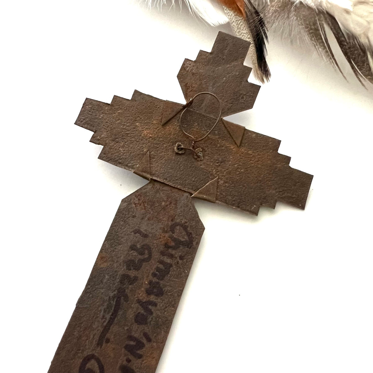 Vintage Turquoise & Rusted Tin Chimayo Cross