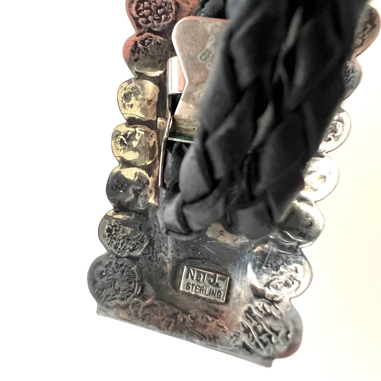 Vintage Silver Floral and Pink Mother of Pearl Bolo Tie